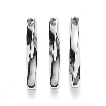 201 Stainless Steel Pendants, Twist Bar, Stainless Steel Color, 40x6x6mm, Hole: 4.5x3mm