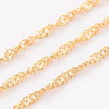 3.28 Feet Ion Plating(IP) 304 Stainless Steel Singapore Chains, Water Wave Chains, Soldered, Faceted, Golden, 2mm