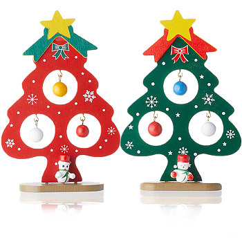 2 Sets 2 Colors Christmas Tree Wooden Display Decoration for Kids, for Home Desktop Table Decoration, Mixed Color, 34x64x135mm, 1 set/color