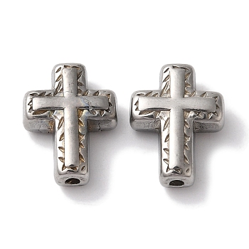 Non-Tarnish 304 Stainless Steel Beads, Cross, Stainless Steel Color, 15x11x5mm, Hole: 1.6mm