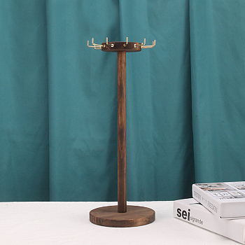 Rotatable Wood Necklace Display Stands, Desktop Pendant Necklace Organizer Holder, Saddle Brown, 15x15x39.5cm