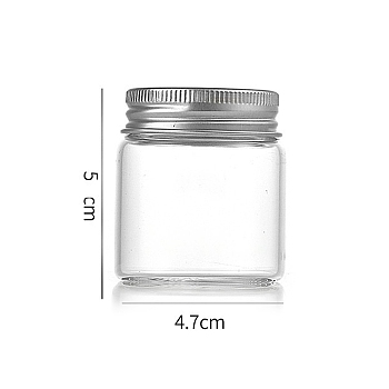 Column Glass Screw Top Bead Storage Tubes, Clear Glass Bottles with Aluminum Lips, Silver, 4.7x5cm, Capacity: 50ml(1.69fl. oz)