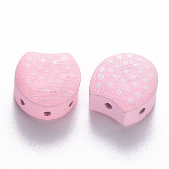 Spray Painted Wood Multi-Strand Links, with White Polka Dot Pattern, Pink, 21.5x20x10mm, Hole: 1.8mm