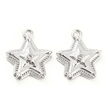 Brass Micro Pave Cubic Zirconia Charms, Star, Real Platinum Plated, 13x11x3mm, Hole: 1.2mm