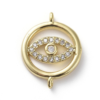 Brass Micro Pave Cubic Zirconia Links connectors, Ring with Eye, Golden, Clear, 19.5x15.5x2mm, Hole: 1.2mm