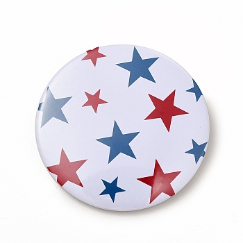 Independence Day Flat Round Tinplate Badge Pins, Platinum Brooch Button Pin for Backpack Clothes, Star Pattern, 58x3.5mm