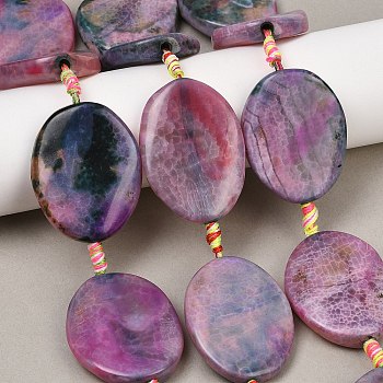 Natural Fire Crackle Agate Beads Strands, Dyed & Heated, Flat Oval, Pearl Pink, 40.3~41x29~35x6.5~8.5mm, Hole: 1.8~2mm, about 8pcs/strand, 15.87~16.14''(40.3~41cm)