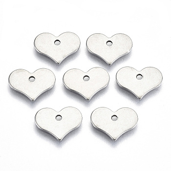 201 Stainless Steel Charms, Laser Cut, Heart, Stainless Steel Color, 9x12x0.8mm, Hole: 1.4mm