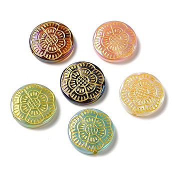 Plating Opaque Acrylic Beads, Golden Metal Enlaced, Flat Round, Mixed Color, 23x5mm, Hole: 2.3mm