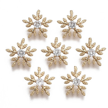 Brass Micro Pave Cubic Zirconia Charms, Flower, Long-Lasting Plated, Light Gold, Clear, 11x12x6mm, Hole: 1.8mm