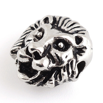 Tibetan Style Alloy Beads, Lion, Cadmium Free & Nickel Free & Lead Free, Antique Silver, 12.5x11x7.5mm, Hole: 2.5mm, about 330pcs/1000g