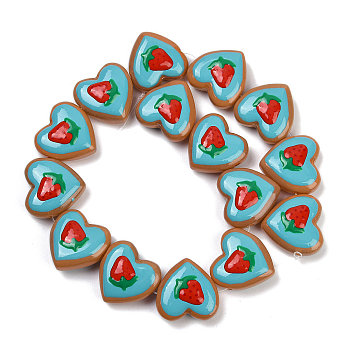 Hanmade Heart Lampwork Beads Strands, Strawberry, 24x24x11mm, Hole: 1.4mm, about 15pcs/strand, 14.17''(36cm)