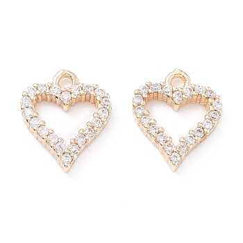 10Pcs Rack Plating Brass Micro Pave Cubic Zirconia Charms, Long-Lasting Plated, Heart, Light Gold, 12.5x10.5x2mm, Hole: 1.4mm