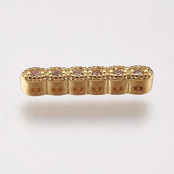 Brass Micro Pave Cubic Zirconia Spacer Bars, Clear, Golden, 15.5x2.5x3mm, Hole: 1mm