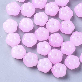 Imitation Jade Glass Beads, Flower, Pearl Pink, 9.5x9.5x6.5mm, Hole: 1.2mm