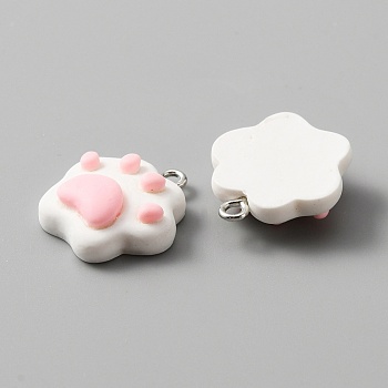 Opaque Resin Pendants, with Platinum Plated Iron Loops, Cat Claw Charm, Pink, 20.5x19x6.5mm, Hole: 2mm