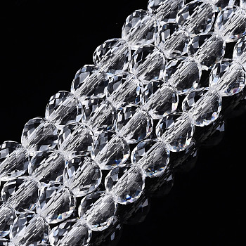 Transparent Glass Beads Strands, Faceted, Teardrop, Clear, 4.5~5x4x4mm, Hole: 1mm, about 97~101pcs/strand, 16.54~18.5 inch(42~47cm)