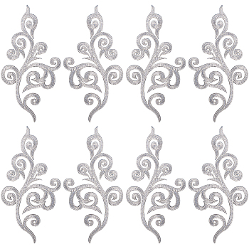 Ethnic Style Flower Pattern Computerized Embroidery Appliques, Metallic Thread Embroidery Iron on Ornament Accessories, Silver, 175~177x88~89x1mm