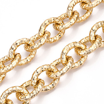 Aluminum Cable Chains, Diamond Cut Faceted Oval Link Chains, Unwelded, Light Gold, 30.5x24.5x6mm