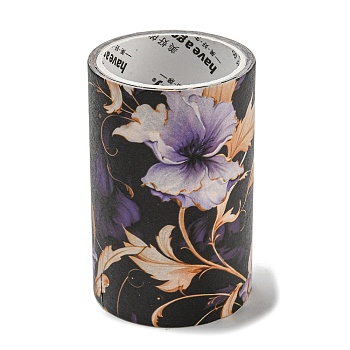 Flower Decorative Paper Tapes, Floral Adhesive Tapes, for DIY Scrapbooking Supplie Gift Decoration, Purple, 60mm, about 2.19 Yards(2m)/Roll