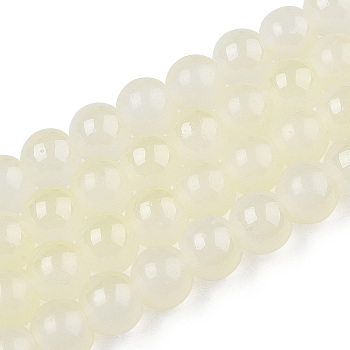 Baking Painted Imitation Jade Glass Round Bead Strands, Two Tone, Beige, 10~10.5mm, Hole: 1.2mm, about 78~81pcs/strand, 29.69~30.47 inch(75.4~77.4cm)