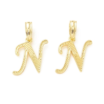 Rack Plating Eco-Friendly Brass Letter Pendants, Real 18K Gold Long-Lasting Plated, Cadmium Free & Lead Free, Letter.N, 16.5x13.5x1.5mm, Hole: 6.5x3.3mm