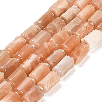 Natural Sunstone Beads Strands, with Seed Beads, Faceted Column, 9~11x6~7.5x6~7.5mm, Hole: 1.2mm, about 30pcs/strand, 15.16~15.55 inch(38.5~39.5cm)