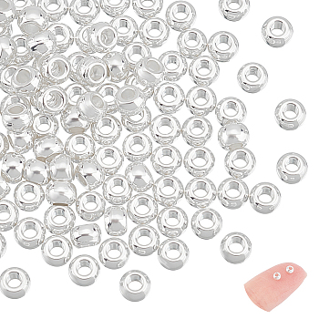 304 Stainless Steel Beads, Round, Silver, 3x2mm, Hole: 1.2mm, 100pcs/box
