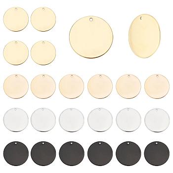 PandaHall Elite 24Pcs 4 Style PVD Vacuum Plating 304 Stainless Steel Pendants, Blank Stamping Tag, Flat Round, Mixed Color, 25x1mm, Hole: 1.4mm, 6pcs/colors