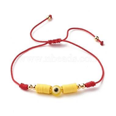 Flat Round with Evil Eye Resin Braided Beads Bracelet(BJEW-JB07336)-2