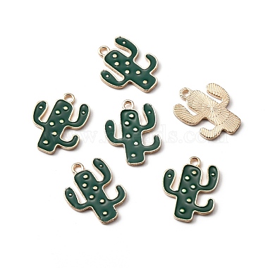 Light Gold Dark Green Cactus Alloy+Enamel Pendants