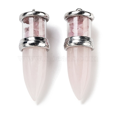 Stainless Steel Color Bullet Rose Quartz Big Pendants