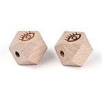 Laser Engraved Beech Wood Faceted Beads, Star Cut Round Beads, Eye, PapayaWhip, 16x16x16mm, Hole: 3.8mm(WOOD-T033-10A)