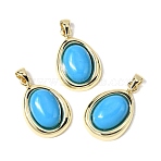 Synthetic Turquoise Pendants, Oval Charms with Rack Plating Brass Settings, Lead Free & Cadmium Free, Long-Lasting Plated, Real 18K Gold Plated, 24x16x5.5mm, Hole: 5x3mm(KK-L267-01G-01)