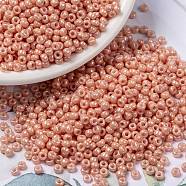 MIYUKI Round Rocailles Beads, Japanese Seed Beads, (RR596) Opaque Tea Rose Luster, 8/0, 3mm, Hole: 1mm, about 422~455pcs/10g(X-SEED-G008-RR0596)
