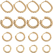 8 Pairs 4 Styles Brass Beaded Huggie Hoop Earrings for Women, Ring & Oval, Real 14K Gold Plated, 13.5~15x13~21.5x2~4mm, Pin: 0.7~1mm, 2 Pairs/style(KK-SC0004-60)