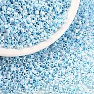 Cylinder Seed Beads, Opaque Colours Luster, Uniform Size, Light Blue, 2x1.3~1.5mm, Hole: 0.8~1mm, about 888pcs/10g(X-SEED-H001-B07)