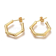 304 Stainless Steel Half Hoop Earrings, Stud Earrings, with Ear Nuts, Bamboo Stick, Golden, 20x17x3mm, Pin: 0.7mm(EJEW-H100-10G)