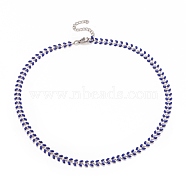 Enamel Wheat Link Chain Necklace, 304 Stainless Steel Jewelry for Women, Stainless Steel Color, Medium Blue, 16.5 inch(41.8cm)(NJEW-P220-02P-02)