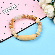 Natural Topaz Jade Beads Stretch Bracelets, with Brass Beads, Inner Diameter: 2~2-1/8 inch(51mm~53mm), Beads: 8mm in Diameter, Brass Finding: 7.5x3mm, Rectangular: 35x10.5x5.5~6mm(BJEW-T022-04M)