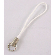 Mobile Phone Strap, DIY Cell Phone Straps, Brass Ends with Iron Rings, White, about 45mm long, Ring: about 7mm in diameter(X-SCW018)
