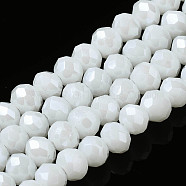Electroplate Glass Beads Strands, Pearl Luster Plated, Faceted, Rondelle, White, 4x3mm, Hole: 0.4mm, about 123~127pcs/strand, 16.5~16.9 inch(42~43cm)(EGLA-A034-P4mm-A02)