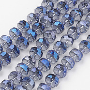 Electroplate Glass Beads Strands, Full Rainbow Plated, Faceted, Flat Round, Steel Blue, 7.5~8mm, Hole: 1mm, about 50pcs/strand, 13.7 inch(35cm)(EGLA-J146-FR8mm-B01)