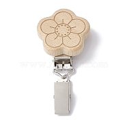 Iron ID Card Clips with Wood Animal, Badge Holder Clip, Flower, 80.5mm(JEWB-BR00127-01)