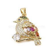 Rack Plating Brass Micro Pave Cubic Zirconia Pendants, Long-Lasting Plated, Lead Free & Cadmium Free, Bird Charms, with Jump Ring, Real 18K Gold Plated, 23x19x5mm, Hole: 4x3mm(ZIRC-F142-10G)