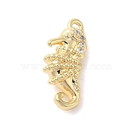 Marine Animal Theme Golden Brass Micro Pave Clear Cubic Zirconia Pendants, Sea Horse, 14x6.5x4.5mm, Hole: 1mm(KK-U031-01G-04)