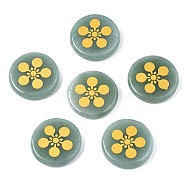Natural Green Aventurine Cabochons, Flat Round with Flower Pattern, 25x5mm, about 6pcs/bag(G-S375-006A)