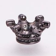 Brass Micro Pave Cubic Zirconia Beads, Crown, Gunmetal, 14x7mm, Hole: 5mm(ZIRC-G099-25B)