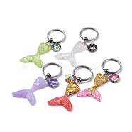 Resin Glitter Powder Keychain, with 316 Surgical Stainless Steel Split Key Rings, Mermaid Tail Shape & Flat Round with Mermaid Fish Scale, Mixed Color, 75mm(KEYC-JKC00211)