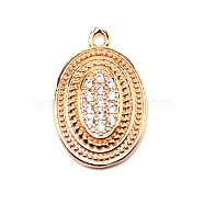 Brass Micro Pave Clear Cubic Zirconia Pendants, Long-Lasting Plated, Oval, Real 14K Gold Plated, 22x15x3.5mm, Hole: 1.6mm(ZIRC-WH0002-10)